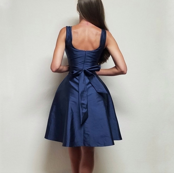 Alfred Sung Midnight Peau De Soie Pleated Side Pocket V-neck Wrap Cocktail Dress - Picture 3 of 16